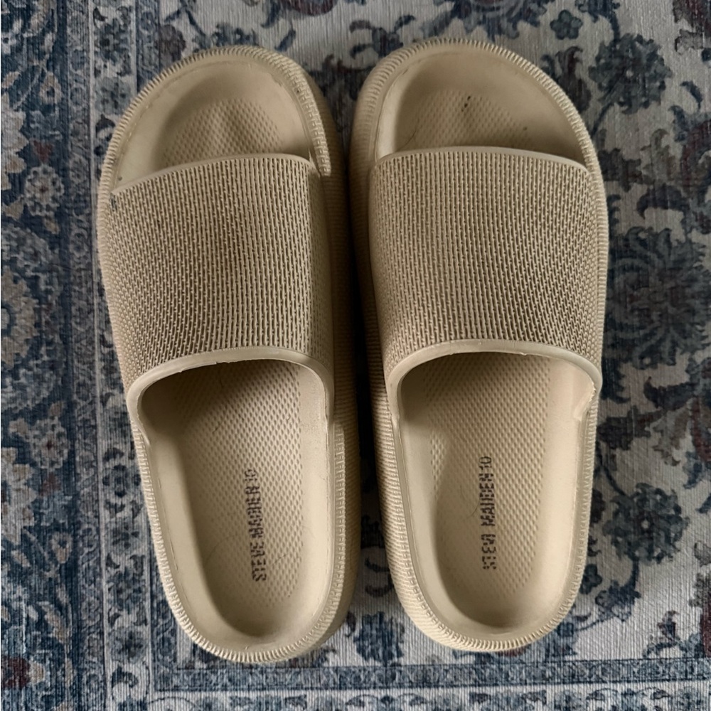 Steve Madden Beige Pillow Slide Sandals